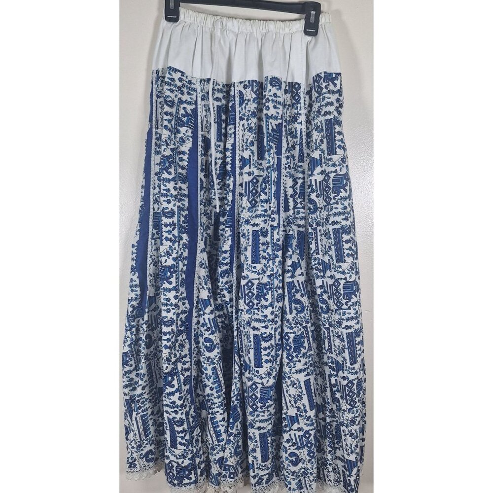 Elastic waist maxi skirt blue white cottagecore